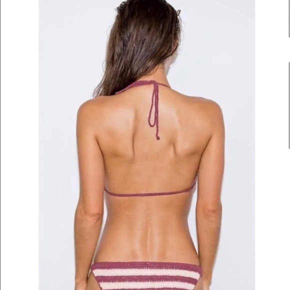 NWT Some Days Lovin Miles Crochet Bikini Top SZ S Pink Red Stripe - Picture 2 of 8
